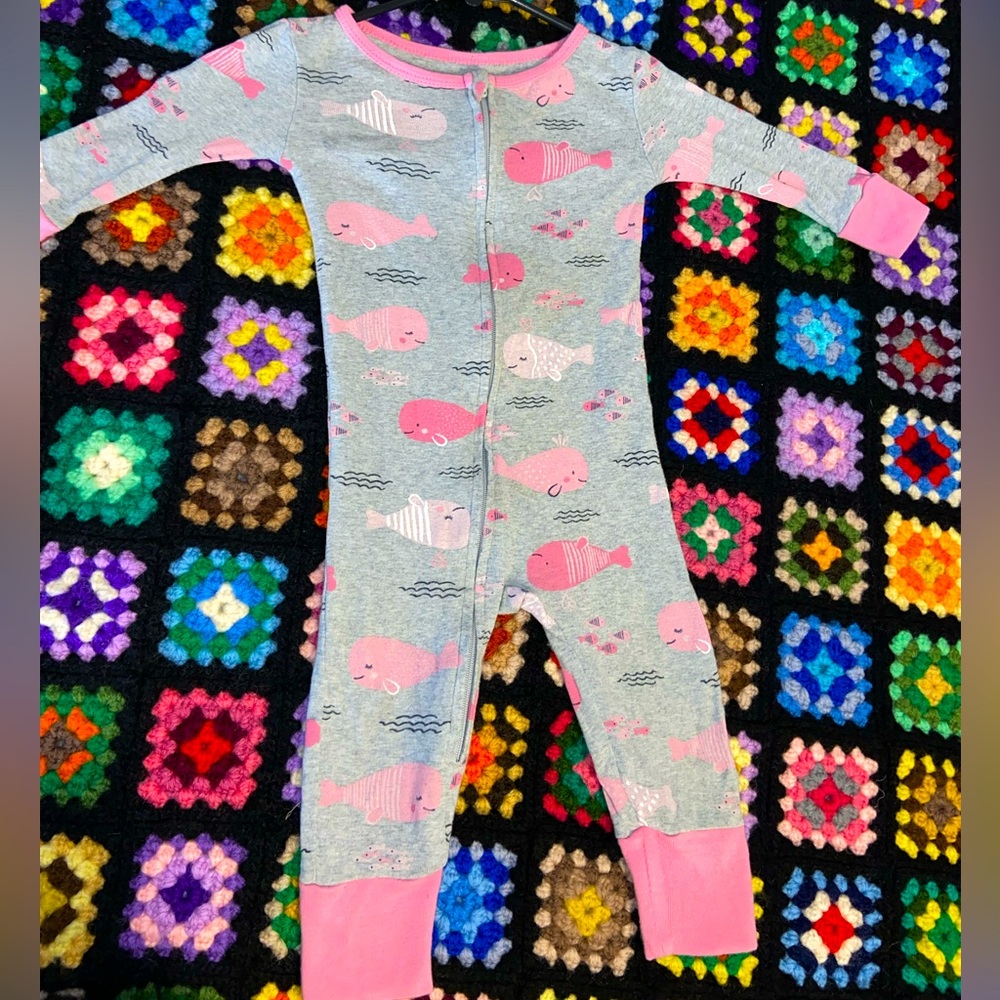 Heather gray footless whale jammies